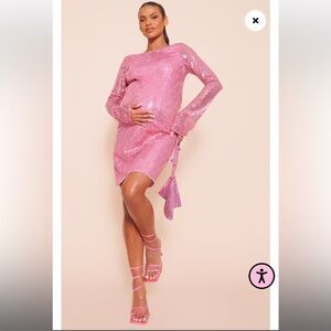 Maternity Pink Sequin Dress - Open Back